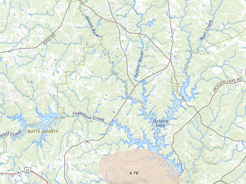 Radar-estimated hail-size map of the storm over Jackson, GA on Jul 12, 2026