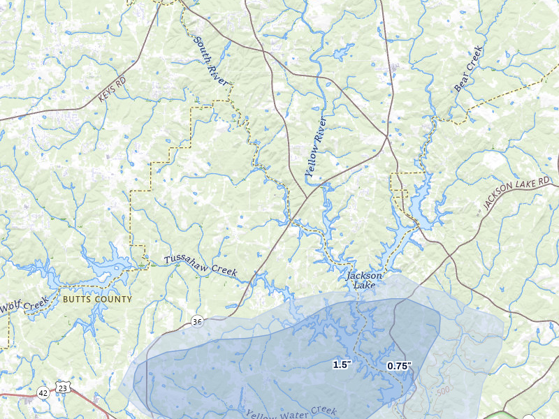 NEXRAD radar-signature map of the hail storm over Jackson, GA on Jul 12, 2026
