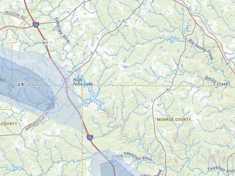 NEXRAD radar-signature map of the hail storm over Jackson, GA on Aug 13, 2026