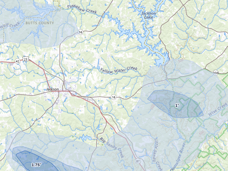 NEXRAD radar-signature map of the hail storm over Jackson, GA on Aug 21, 2026