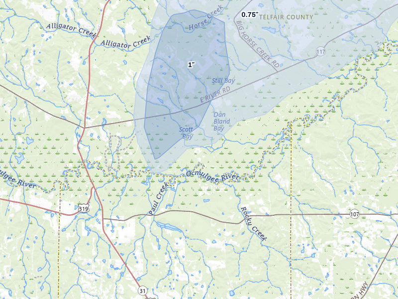 NEXRAD radar-signature map of the hail storm over Jacksonville, GA on Jul 5, 2026