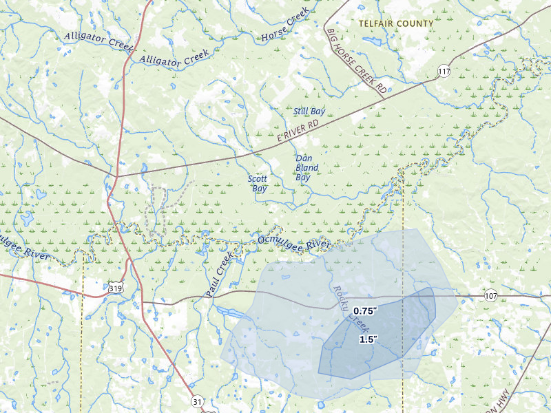 NEXRAD radar-signature map of the hail storm over Jacksonville, GA on Jul 9, 2026