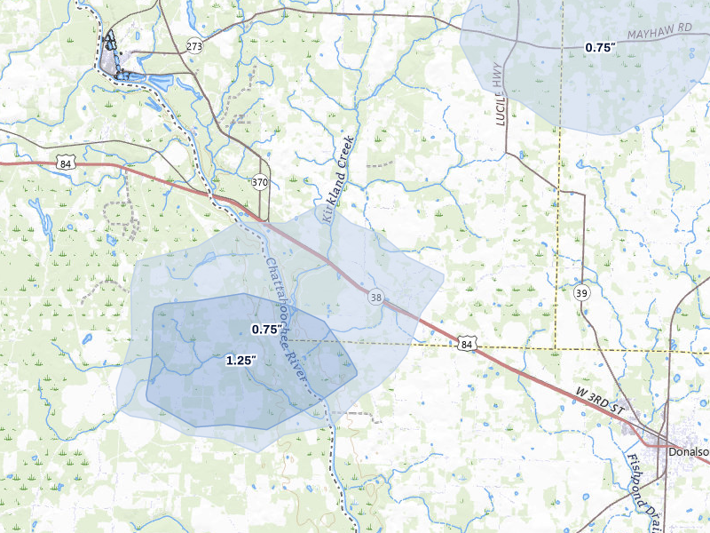 NEXRAD radar-signature map of the hail storm over Jakin, GA on Jul 7, 2026