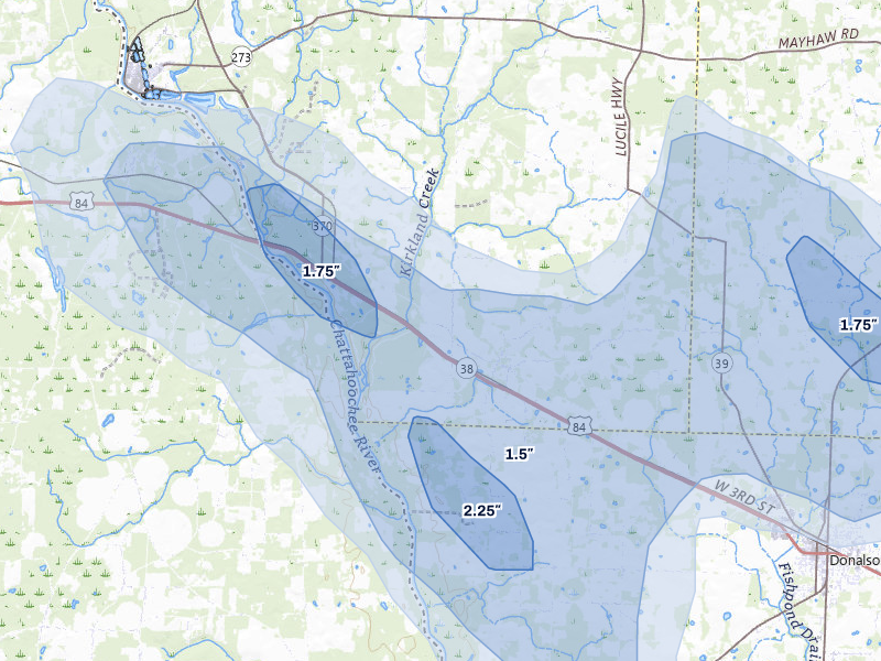 NEXRAD radar-signature map of the hail storm over Jakin, GA on Jul 29, 2026