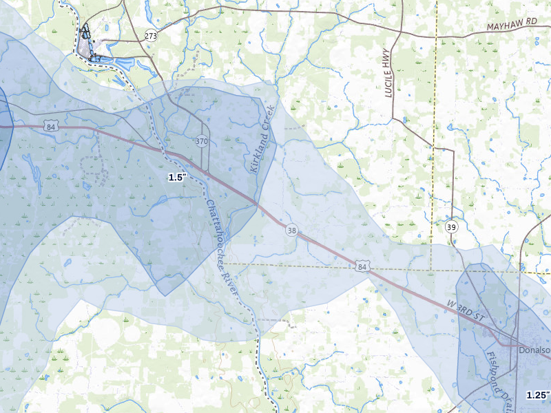 NEXRAD radar-signature map of the hail storm over Jakin, GA on Aug 12, 2026