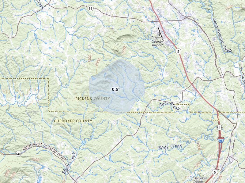 NEXRAD radar-signature map of the hail over Jasper, GA