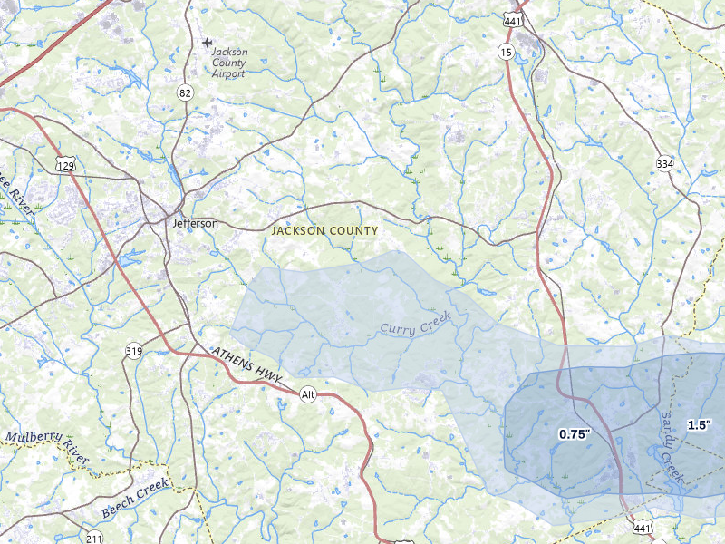 NEXRAD radar-signature map of the hail over Jefferson, GA