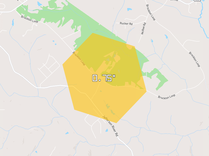 Hail map of Jefferson, GA on Jul 10, 2026, hail up to 0.75"