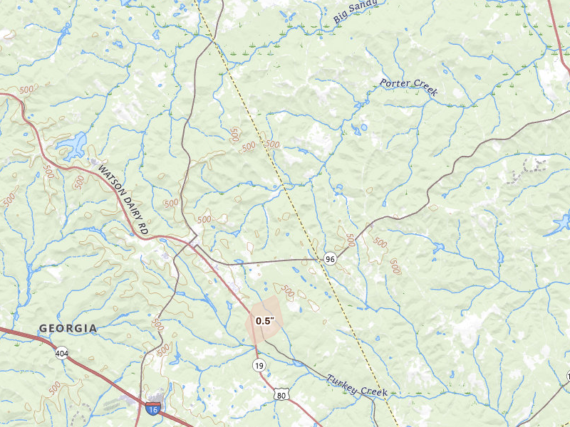 Radar-estimated hail-size map of the storm over Jeffersonville, GA on Jun 18, 2026