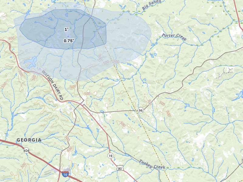 NEXRAD radar-signature map of the hail storm over Jeffersonville, GA on Jul 5, 2026