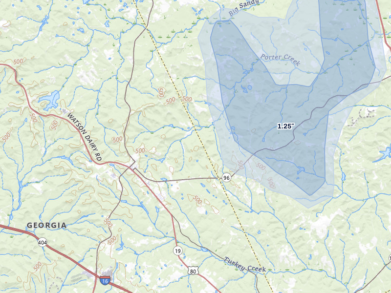 NEXRAD radar-signature map of the hail storm over Jeffersonville, GA on Jul 12, 2026