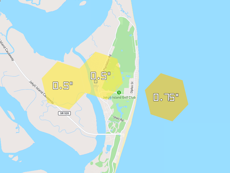 Hail map of Jekyll Island, GA on Jul 29, 2026, hail up to 0.75"