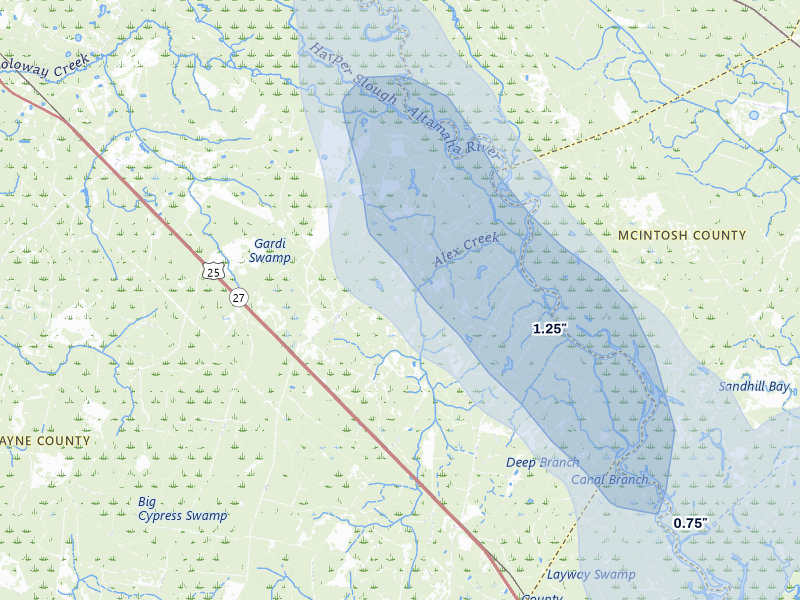 NEXRAD radar-signature map of the hail storm over Jesup, GA on Jun 29, 2026