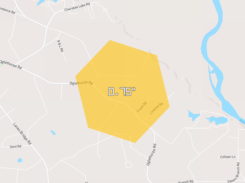 Hail map of Jesup, GA on Jul 25, 2026, hail up to 0.75"
