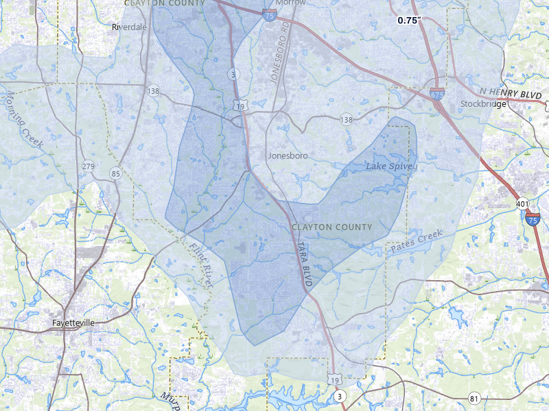 NEXRAD radar-signature map of the hail storm over Jonesboro, GA on May 17, 2026