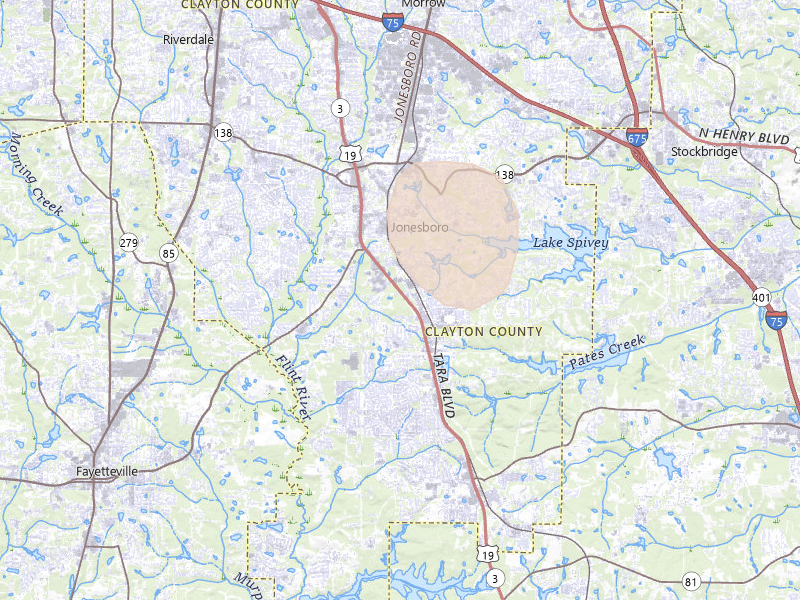 Radar-estimated hail-size map of the storm over Jonesboro, GA on Jul 5, 2026
