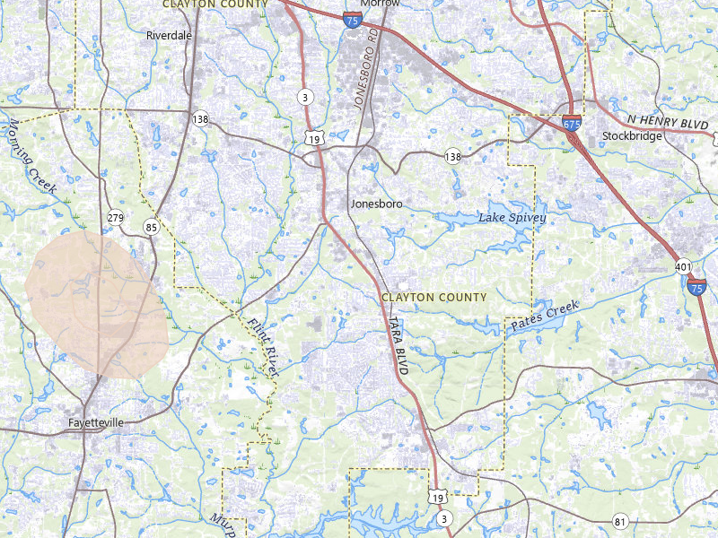 Radar-estimated hail-size map of the storm over Jonesboro, GA on Jul 17, 2026