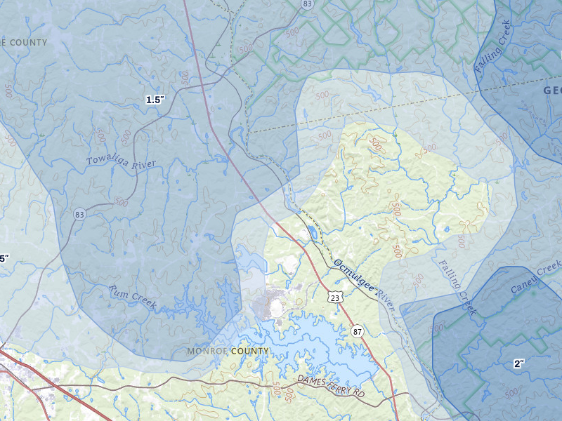 NEXRAD radar-signature map of the hail over Juliette, GA