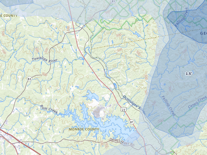 NEXRAD radar-signature map of the hail over Juliette, GA