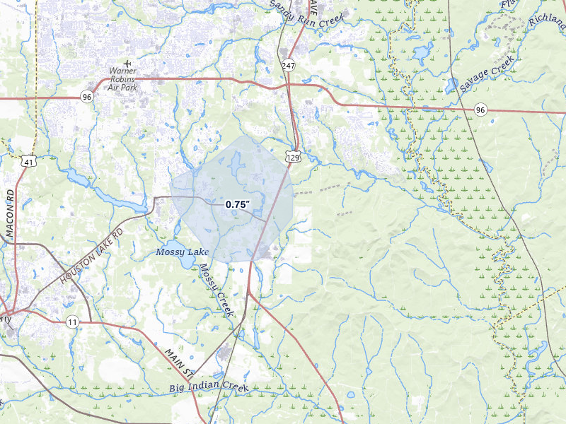 NEXRAD radar-signature map of the hail storm over Kathleen, GA on Jul 12, 2026