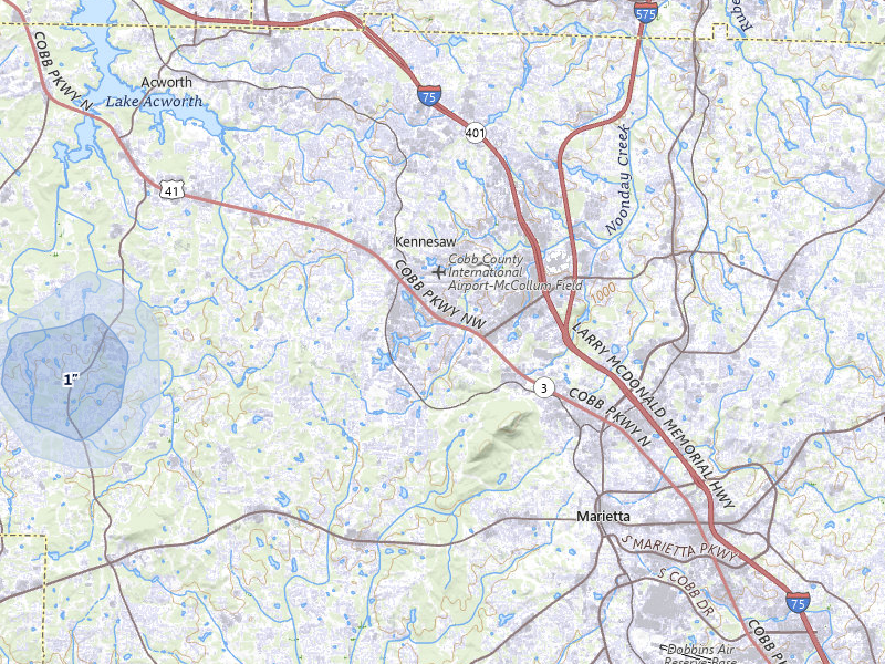 NEXRAD radar-signature map of the hail storm over Kennesaw, GA on Jul 10, 2026