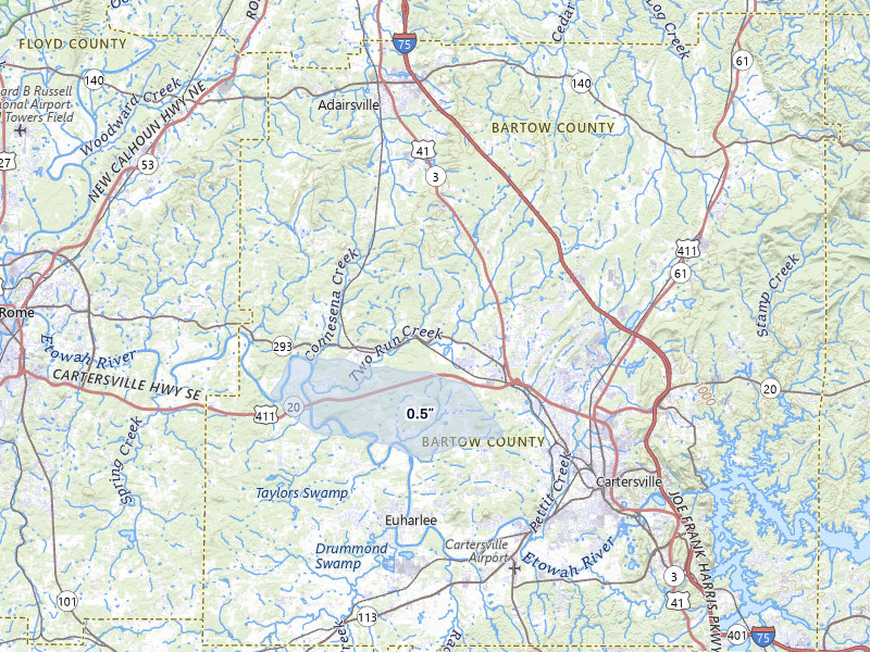 NEXRAD radar-signature map of the hail storm over Kingston, GA on Jul 9, 2026
