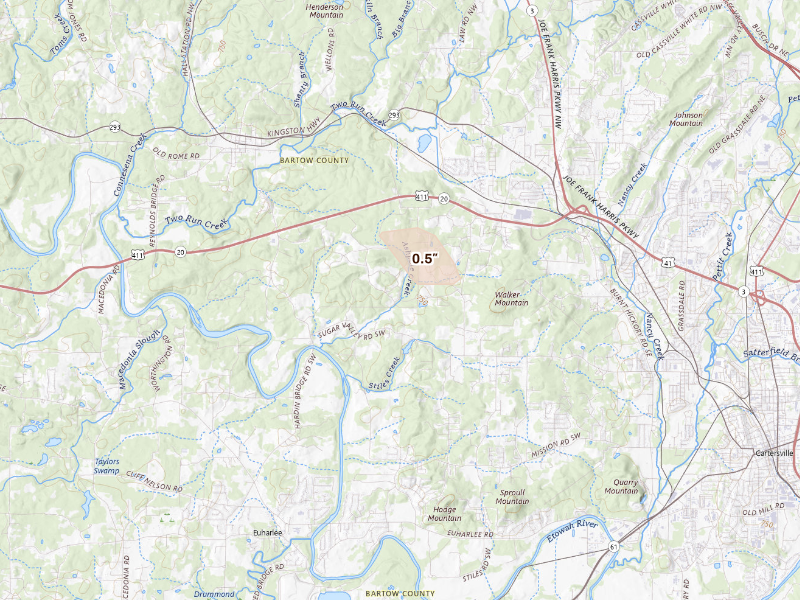 Radar-estimated hail-size map of the storm over Kingston, GA