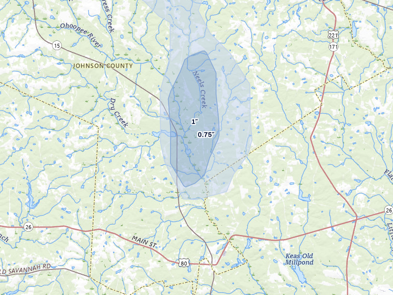 NEXRAD radar-signature map of the hail storm over Kite, GA on Jul 5, 2026