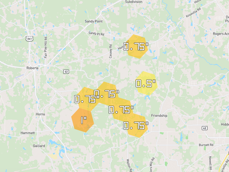 Hail map of Knoxville, GA on Jul 9, 2026, hail up to 1"