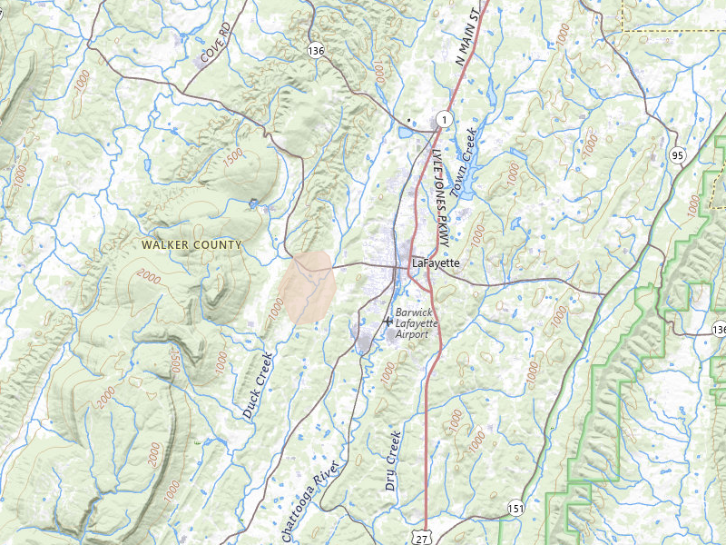 Radar-estimated hail-size map of the storm over La Fayette, GA on May 20, 2026