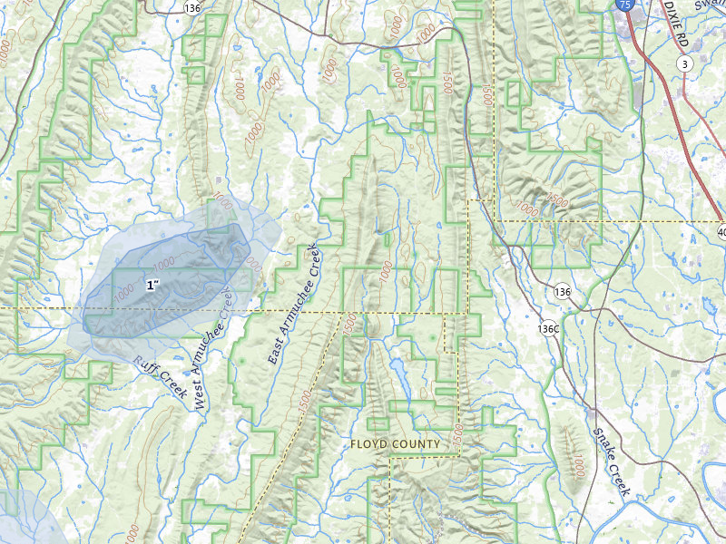 NEXRAD radar-signature map of the hail storm over La Fayette, GA on Aug 1, 2026