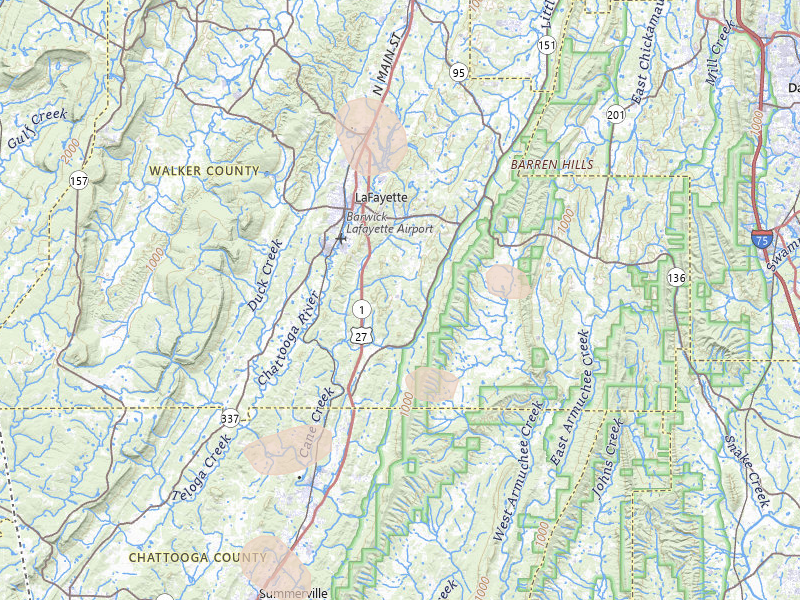 Radar-estimated hail-size map of the storm over La Fayette, GA on Aug 11, 2026