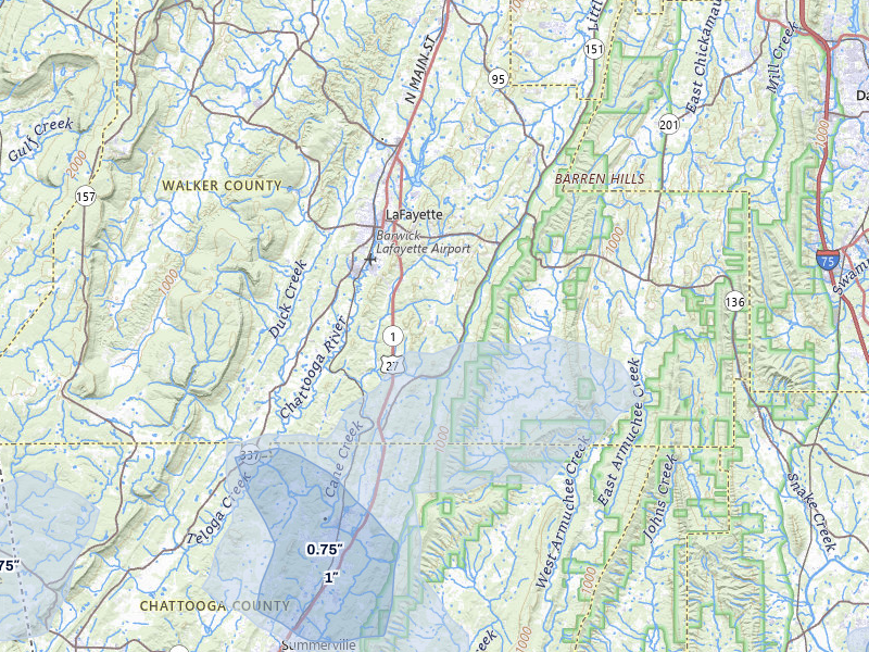 NEXRAD radar-signature map of the hail storm over La Fayette, GA on Aug 11, 2026