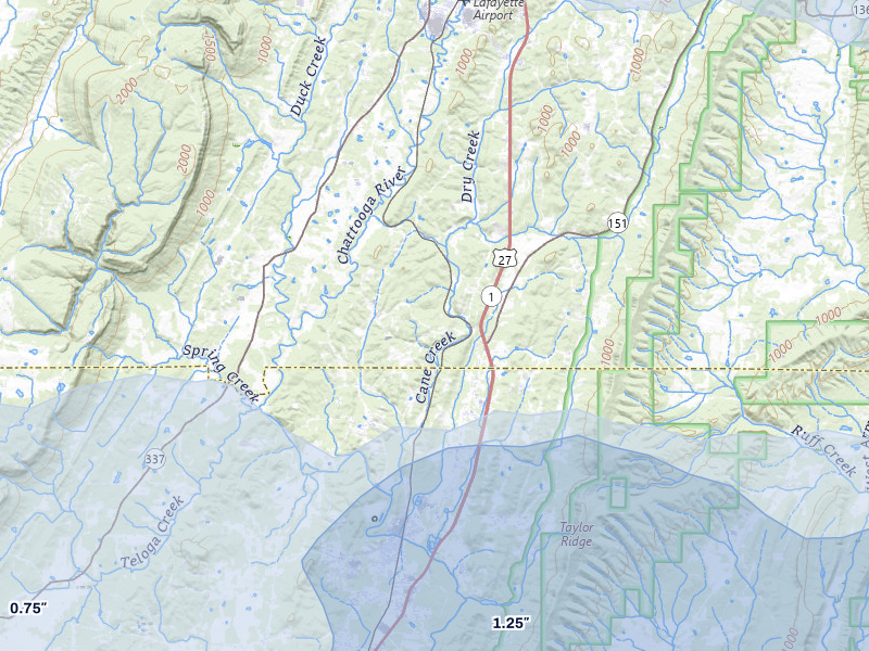 NEXRAD radar-signature map of the hail storm over La Fayette, GA on Aug 20, 2026