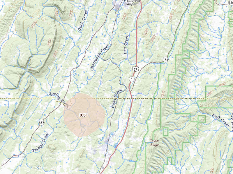 Radar-estimated hail-size map of the storm over La Fayette, GA