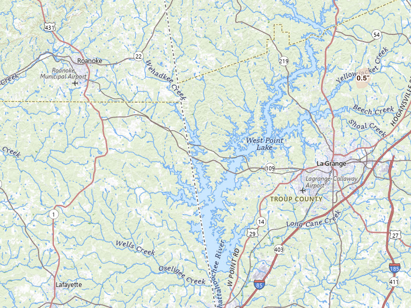 Radar-estimated hail-size map of the storm over Lagrange, GA on Apr 1, 2026