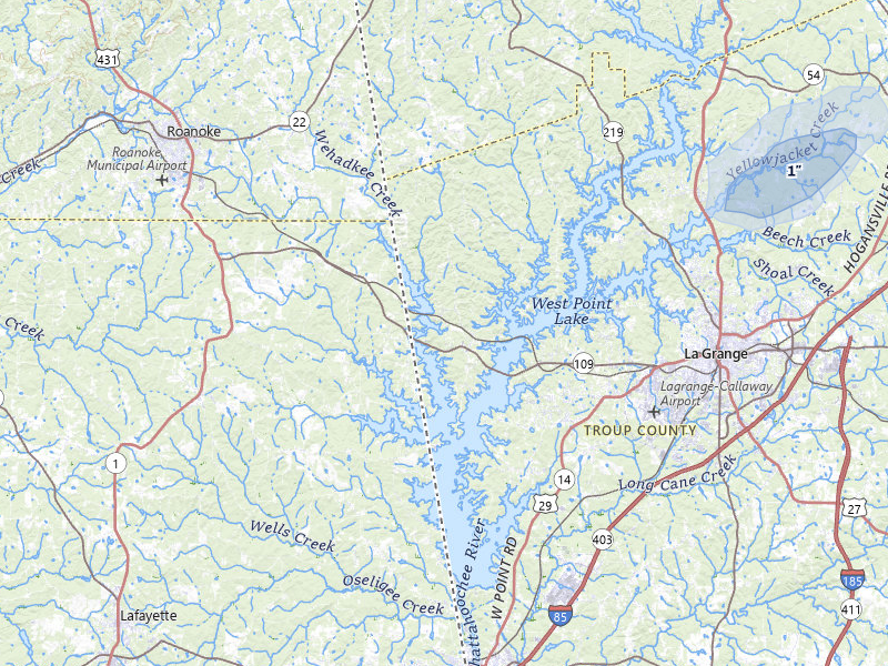 NEXRAD radar-signature map of the hail storm over Lagrange, GA on Apr 1, 2026