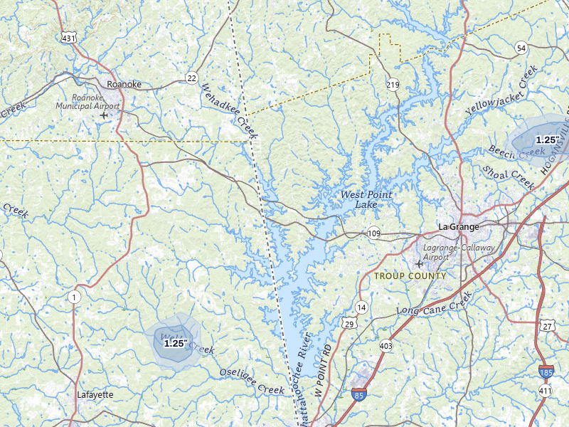 NEXRAD radar-signature map of the hail storm over Lagrange, GA on Jun 9, 2026