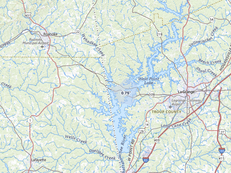 NEXRAD radar-signature map of the hail storm over Lagrange, GA on Jul 25, 2026