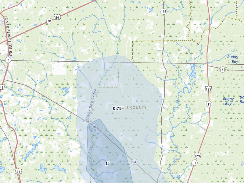 NEXRAD radar-signature map of the hail storm over Lake Park, GA on Jul 29, 2026