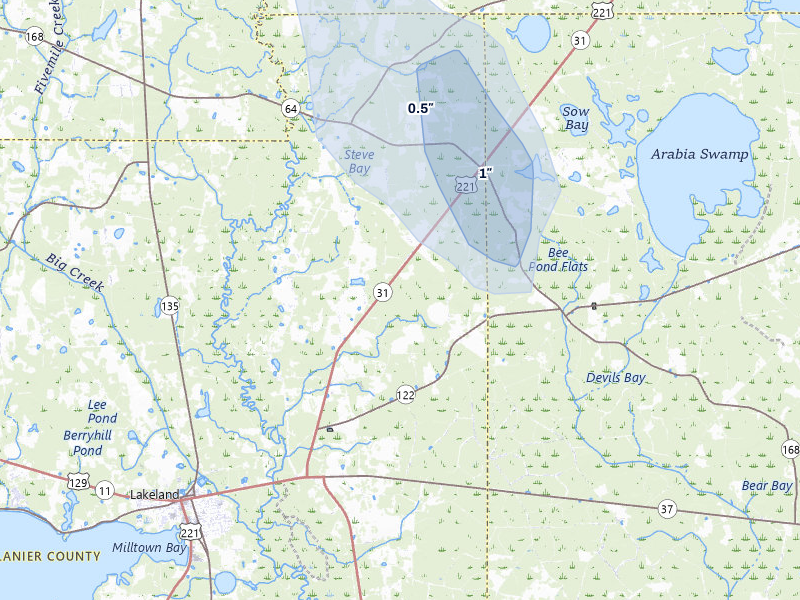 NEXRAD radar-signature map of the hail storm over Lakeland, GA on May 29, 2026