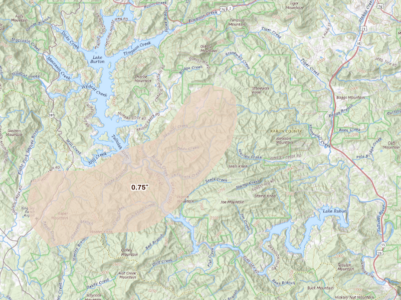 Radar-estimated hail-size map of the storm over Lakemont, GA