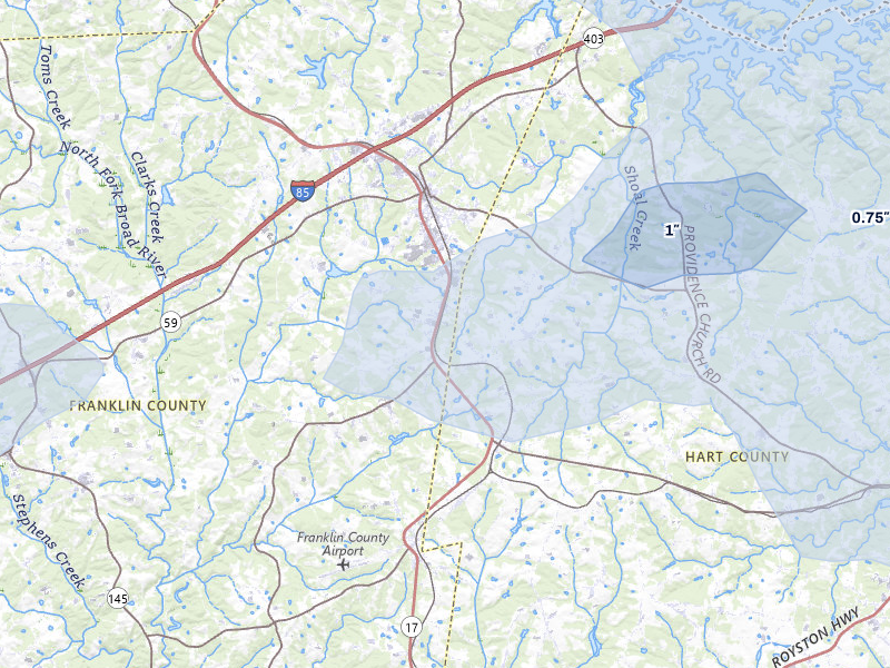 NEXRAD radar-signature map of the hail over Lavonia, GA