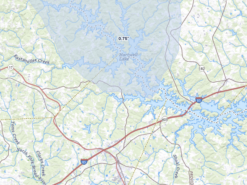 NEXRAD radar-signature map of the hail storm over Lavonia, GA on Jul 28, 2026
