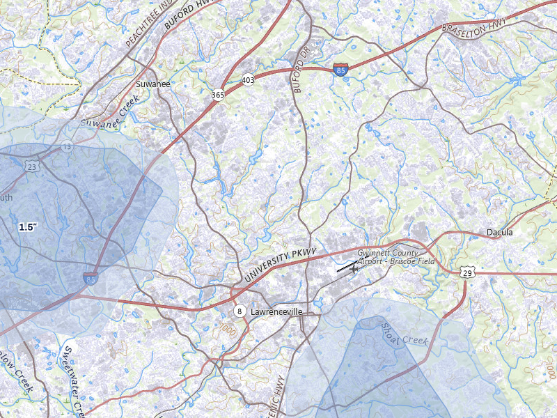 NEXRAD radar-signature map of the hail over Lawrenceville, GA