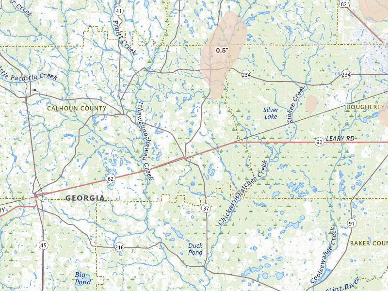 Radar-estimated hail-size map of the storm over Leary, GA
