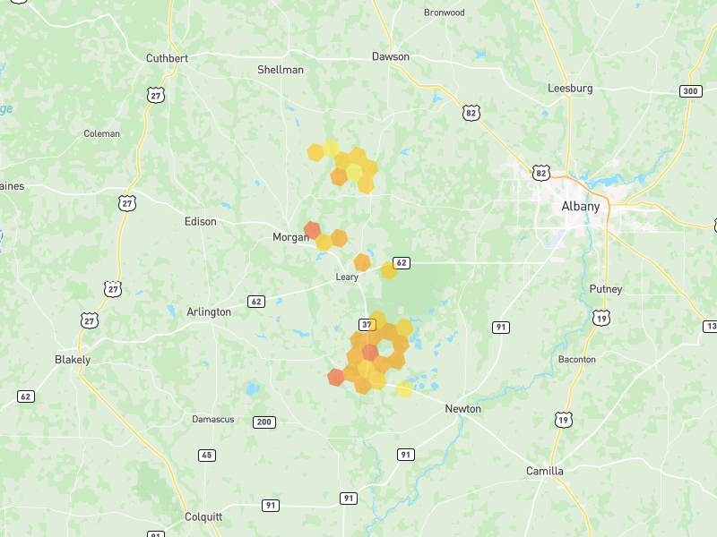 Hail map of Leary, GA on Jul 29, 2026, hail up to 1.5"