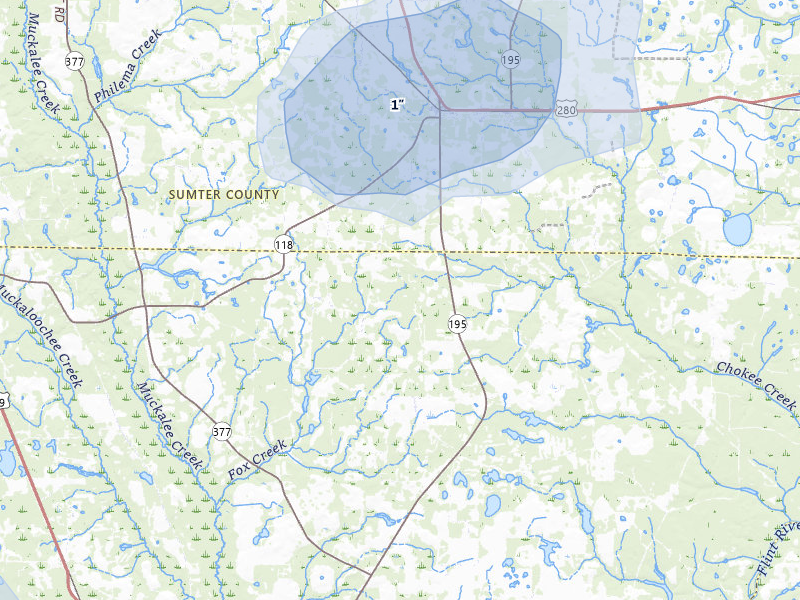 NEXRAD radar-signature map of the hail storm over Leslie, GA on Jul 9, 2026