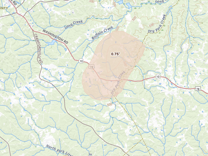 Radar-estimated hail-size map of the storm over Lexington, GA