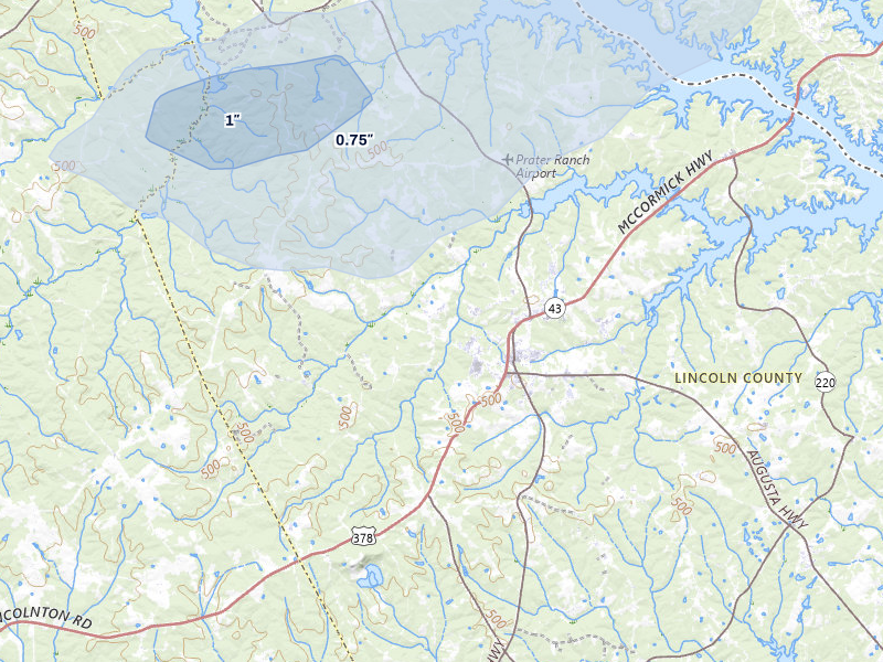 NEXRAD radar-signature map of the hail storm over Lincolnton, GA on Jul 10, 2026